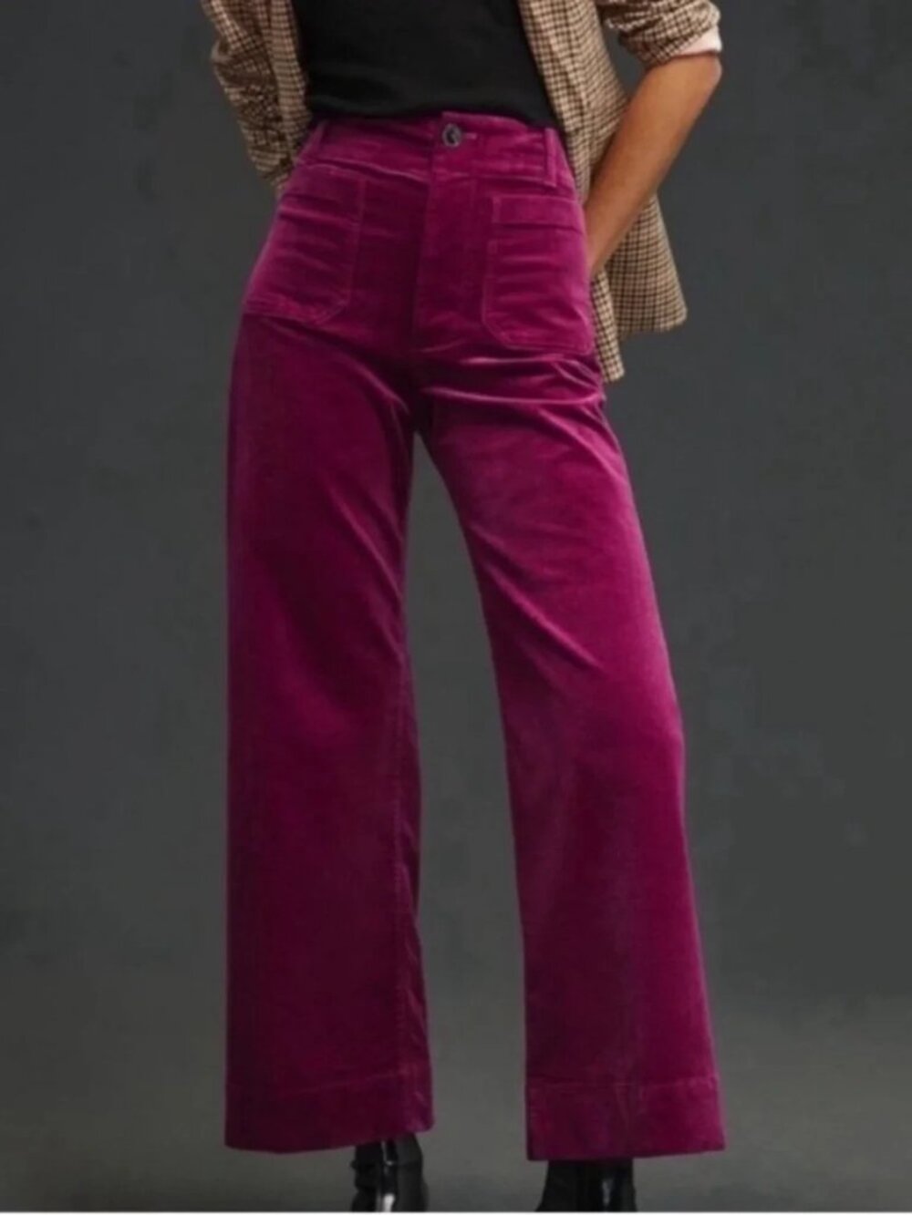 Anthropologie Maeve The Colette Cropped Wide-Leg Corduroy Pants in Violet Sz 26